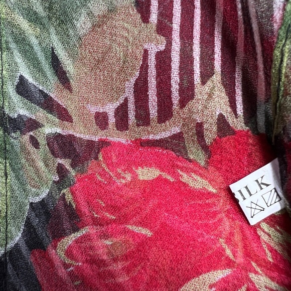 100% Silk Scarf Red Roses Black & White Stripes 21" x 70" Floral - Picture 5 of 7